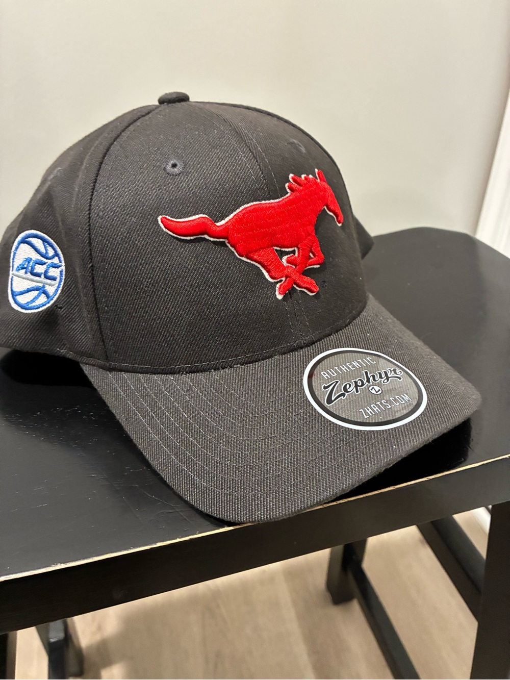 Zephyr Dark Gray Hat with SMU Red Mustang Patch